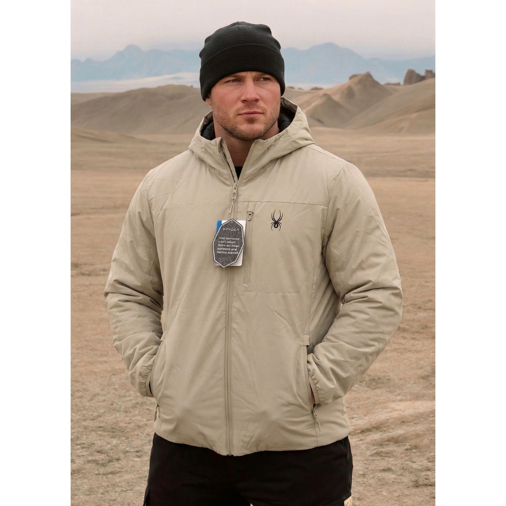 Spyder Men's HydroWeb Water‑Resistant Lined Hooded Jacket Beige Size Small NWT